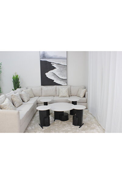 GLAMOURE HOME Modern Round Coffee and Service Table Set of 5