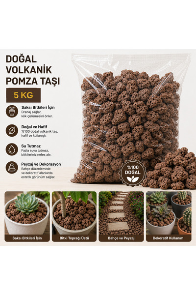 Genel Markalar Doğal Volkanik Pomza Taşı 10 L (5 KG) | Saksı Drenaj Taşı | Pe...