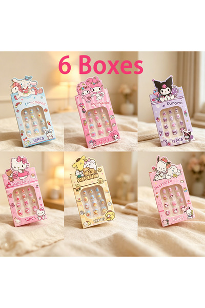 Choice4 6jian Sanrio 12Pcs Kids False Nails Set My Melody Kuromi Cinnamoroll ...