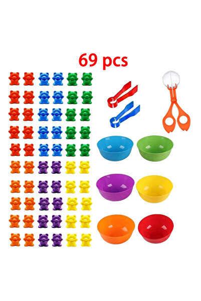 Choice6 69 قطعة من الدببة الملونة للعد مع أكواب فرز وملقط، أداة تعليمية للأطف...
