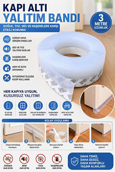 ALL FAST Kapı Pencere Altı Rüzgar Önleyici Isı Yalıtım Bandı 3 Metre Kendinde...