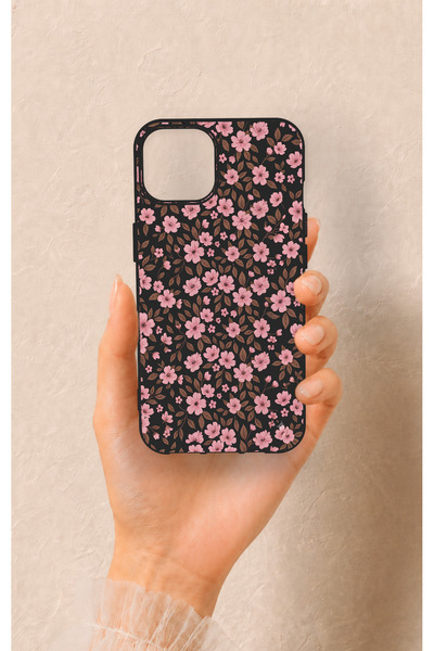 Vip Case iPhone 13 Uyumlu Mini Pembe Çiçek Desenli Silikon Kılıf