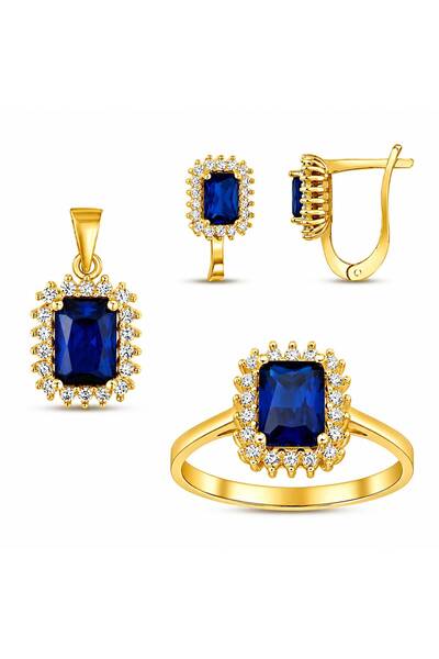 Rakof Safir Taşlı Baget Takım Set 925 Ayar Gümüş