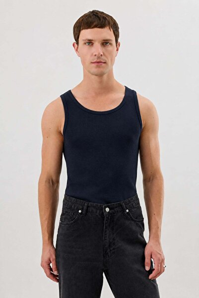 Antioch Navy Blue Men's Basic Ribbed Undershirt