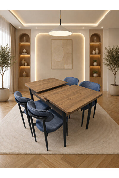 Concept Ayz Home Bella Serisi 4 Kişilik Antrasit Kumaş 80*130 Çam Masa Sandal...