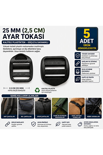 Genel Markalar 25 MM (2,5 CM) Plastik Ayar Tokası 5'li Paket | Premium Kalite...