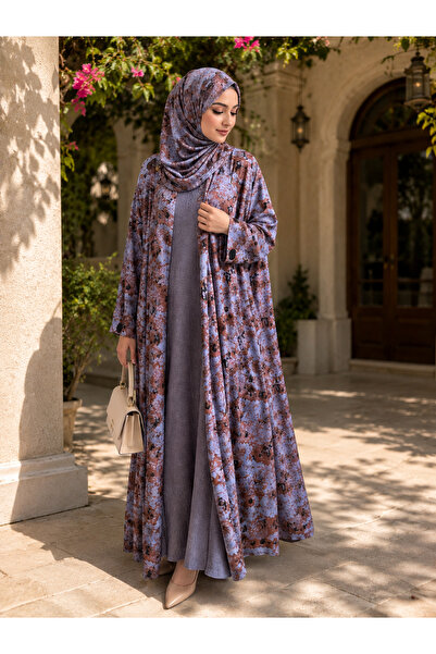 Passion by rahi Purple printed double layer chiffon Abaya&Hijab
