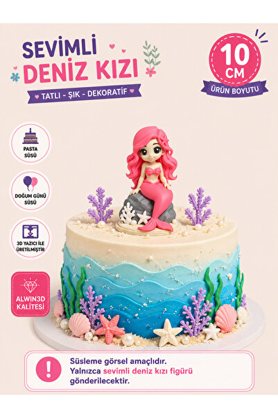 Alwin3d Deniz Kızı Figür Konsept 8.5 cm Deniz Figürü Pasta Süslemesi Doğum Gü...
