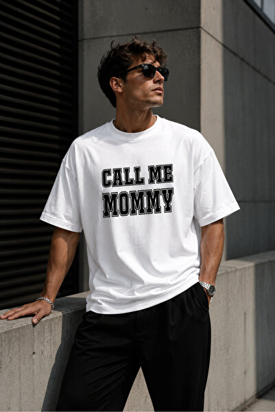 Dupe Design Call Me Mommy Printed Oversize White Women'S/Men's T-Shirt