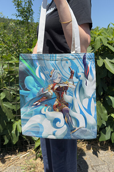 ZipZap Shenhe Genshin Impact V4 Double-Sided Canvas Print Tote Bag Anime Bag