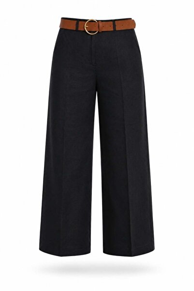 5in1Canpolat Crne pantalone ravnog kroja sa crnim pojasom 17764