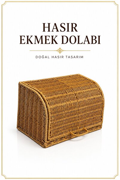 Rosie Ekmek Dolabı Kapaklı, Hasır Detaylı 35 cm