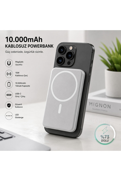 Torzende 10000 MAH MAGSAFE KABLOSUZ POWERBANK 15 W HIZLI ŞARJ TYPE-C ŞARJ ÇIK...
