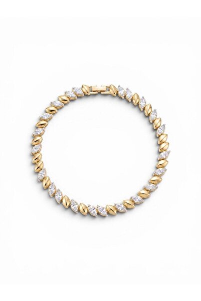 Swen Collection Gold Silver Bakla Taşlı Bileklik