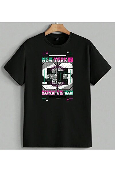 ELFERA Tricou oversize unisex cu imprimeu New York Born Win Design, negru