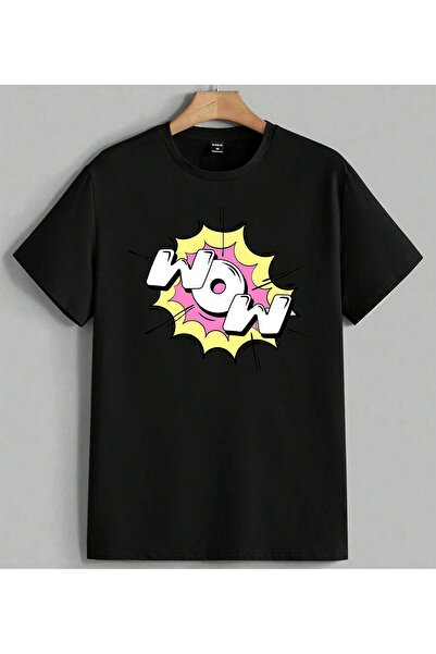 ELFERA Wow Expression Funny Face Pop Printed Unisex Oversize T-Shirt Black