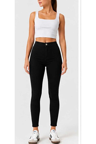 LAVİNİM Kadın Siyah Yüksek Bel Arka Cepli Skinny Jean Kot Pantolon - %98 Pamu...