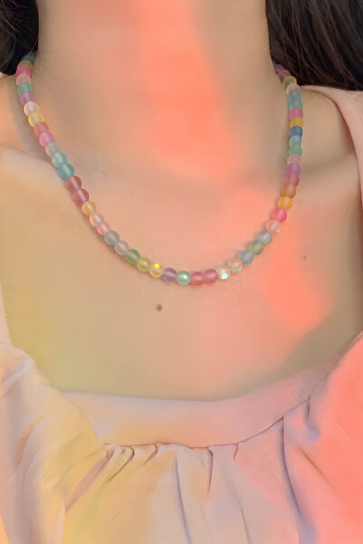 Elifsu Jewelry قلادة لومينا ميرميد جلاس من الحجر الطبيعي الشفاف الملون، كوارت...