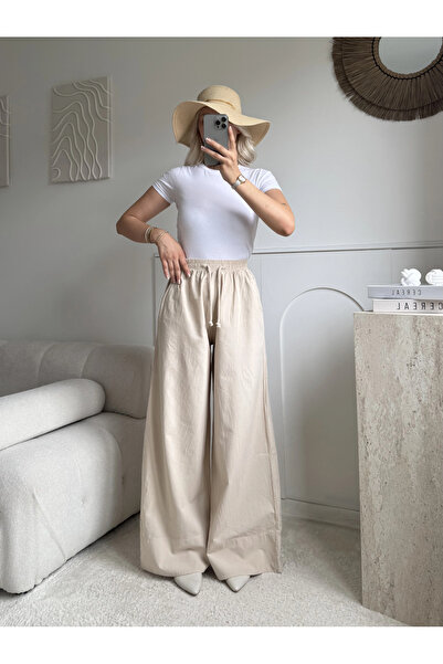 SUMEF Beige wide leg elastic waist organic fabric 100% cotton standard size 3...