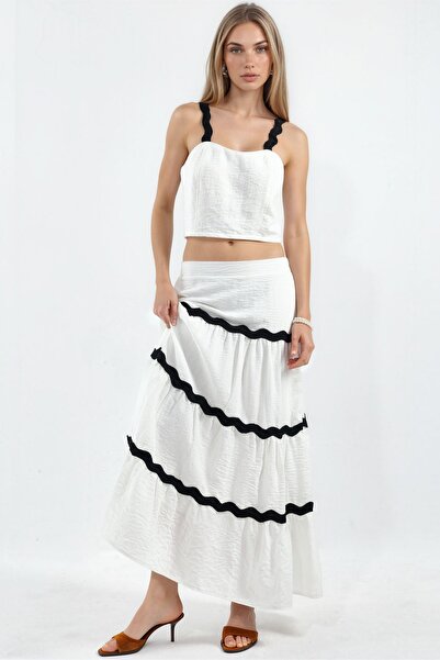 Hiccup Msn Striped Linen Blend Blouse and Skirt Set
