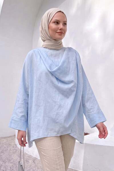 Salih Çelebi Shoulder Shawl Detailed Tunic Y0156 - Baby Blue