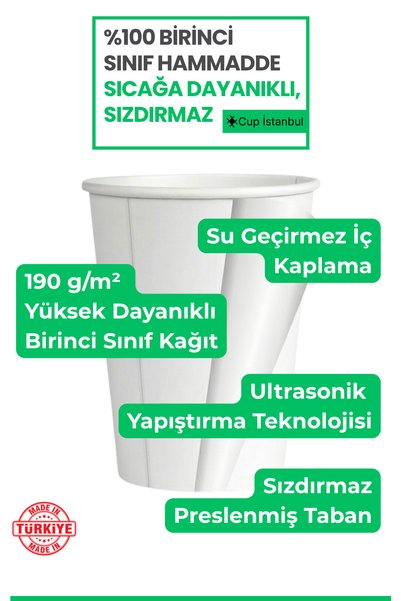 cupistanbul 7 oz 200 ml white cardboard cup - disposable leakproof paper cup