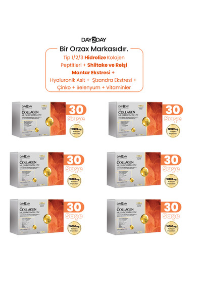DAY2DAY Collagen Mushroom Glow Elma & Çilek Aromalı 30 Saşe 6 Lı Paket