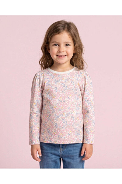 REDTAG Girls White Floral All Over Print Long Sleeve T-Shirt