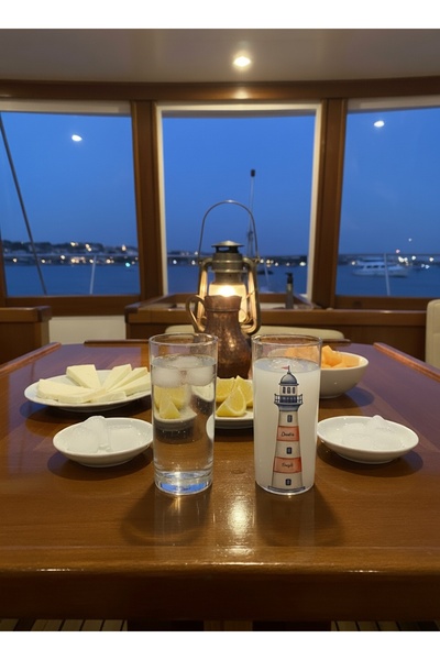 HUBBYCHEF Marin Kırılmaz Fener Tasarımlı Rakı Bardağı 2'li Set - Tekne ve Havuz Tipi Denizci Kadehi