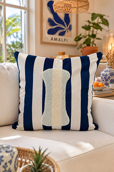 Pilloveland Punch Embroidered Throw Pillow Cover - 43*43 cm - Navy Blue Lette...