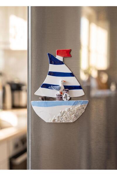 The Mia Retro Marin 3D Kabartmalı Yelkenli Magnet 11 cm