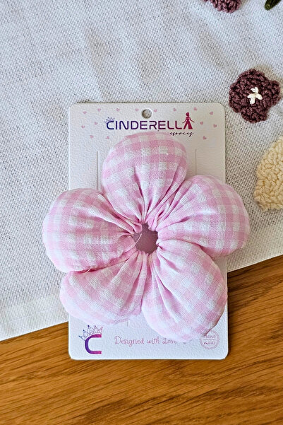 Cinderella Elastic de păr roz Gingham Puff Scrunchie 10 cm - Elastic de păr p...