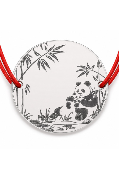 Simoshop Brățară argint 925 cu bănuț urs panda cu pui, șnur reglabil — cadou ...