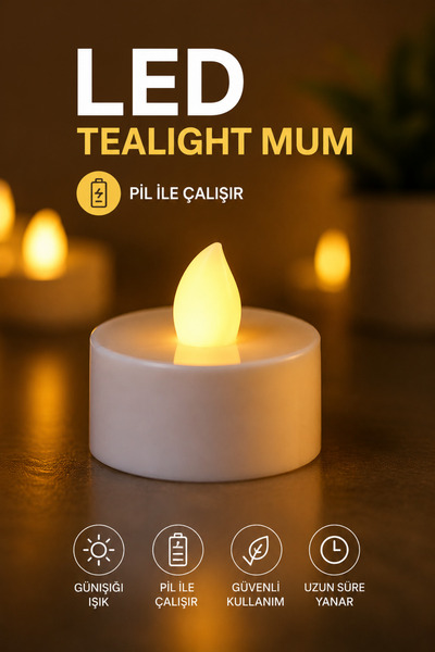 TrendDeco Dekoratif Pilli LED Tealight Mum Günışığı Renk (1 Adet)
