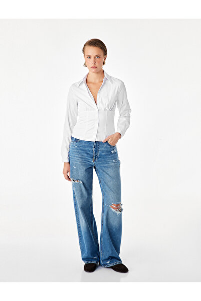 Koton Slim Fit Uzun Kollu Korse Detaylı Poplin Gömlek