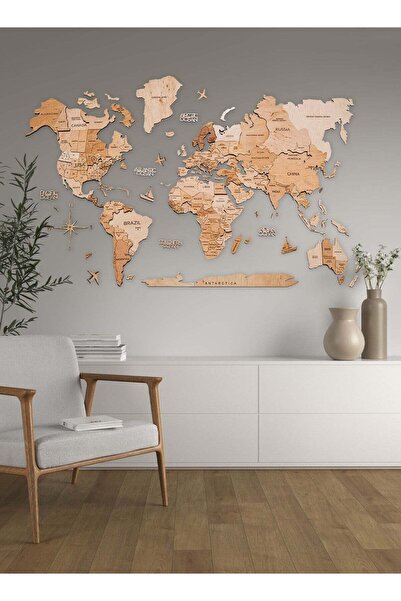 Enjoy The Wood 3D Wooden World Map Wall Decor, Light Wood Wall Art for Living...