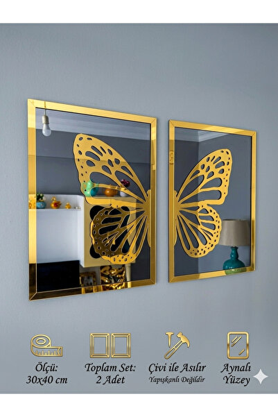 Ronson 30x40 cm Aynalı Pleksi Kelebek Kanadı Duvar Tablosu – Füme Aynalı Zemi...