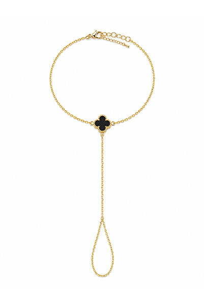 Generic Brand Brățară de Deget Clover Gold cu Trifoi Negru, Oțel Inoxidabil P...