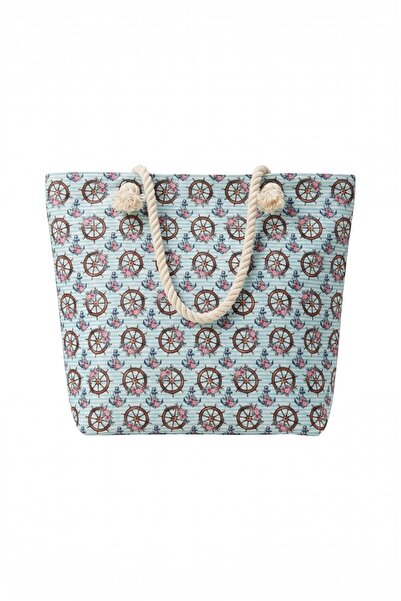 Bounty Summer Beach Bag with Floral Rudder Anchor Pattern and Rope Handle