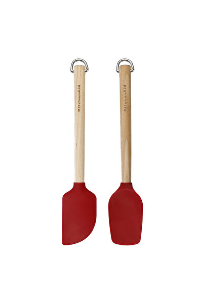 Kitchenaid Birch Wood 2-Piece Mini Silicone Spatula Set – Heat Resistant Non-stick Safe Baking & Mixing Spatulas with Hanging Hooks