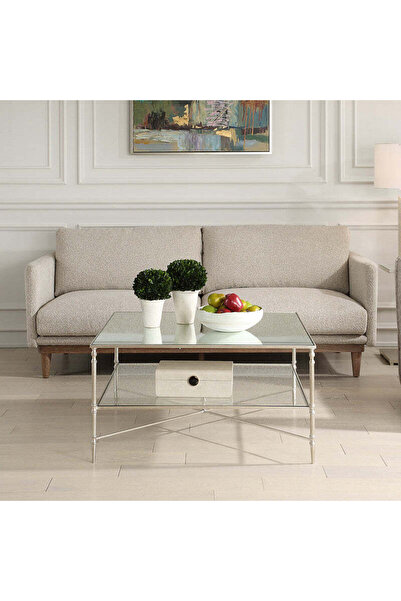 UTTERMOST طاولة قهوة مربعة فضية اللون من هينزلر، مقاس 91 عرض × 48 ارتفاع × 91...