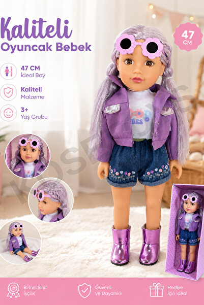 kosetoys Kız Oyuncak Bebek Uzun Saçlı 47 cm boyutunda Tarz et bebek