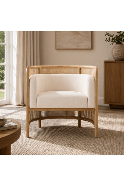 Roots Furniture كرسي أفا الأبيض المصنوع من الخيزران