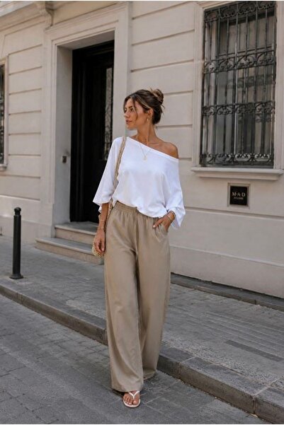 Moda Days Women's White Boat Neck Ribbed Textured Loose Off-Shoulder Short Sl...