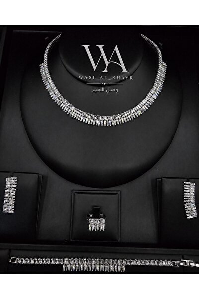 WASL ALKHAIR طقم مجوهرات نسائي من الزركون بقصة باغيت مستطيلة وتصميم شراشيب مت...