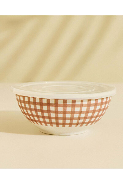 REDTAG Ivory And Brown Bamboo Bowl With Lid Large