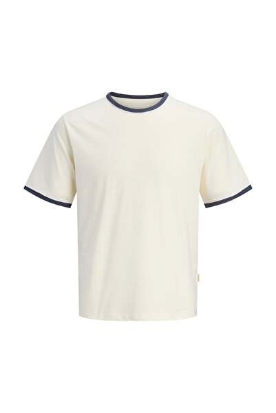 Jack & Jones Cotedazur Ringer Erkek Krem Tişört (12296175-ANW)