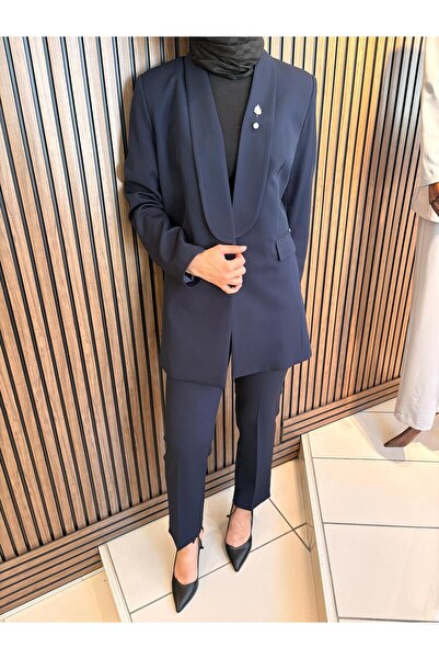 KAIZEN TEKSTİL Kadın Şal Yaka Klasik Blazer Ceket Pantolon İkili Takım Tesett...