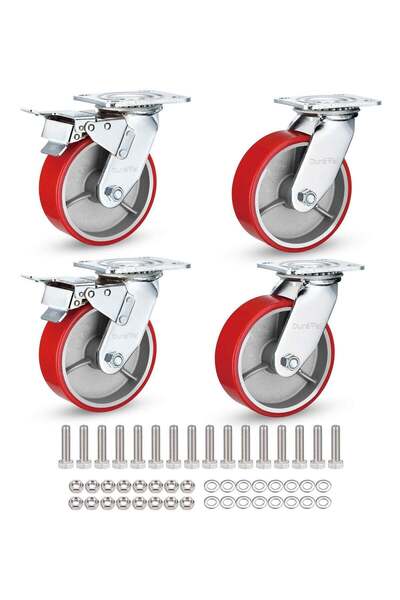 Duravel Polyurethane (PU) Silent Castor- Set of 4 Heavy Duty 2 Brakes + 2 Swi...