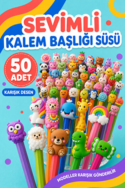 Minopi 50 Adet Sevimli Kalem Başlığı Süsü Renkli Çocuk Figürleri